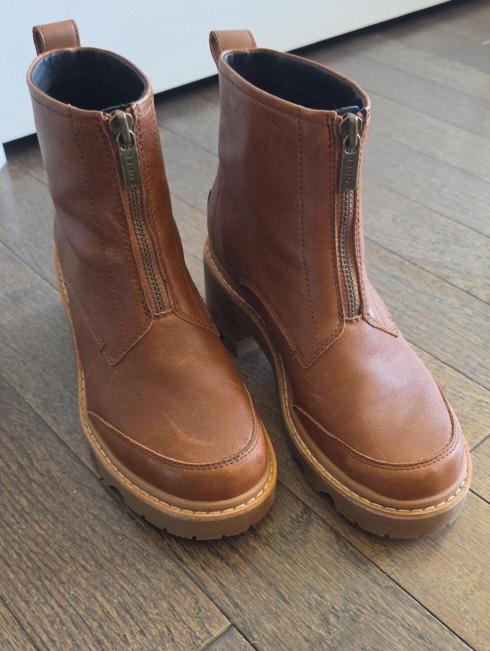 Sorel Brown Front-Zip Leather Booties